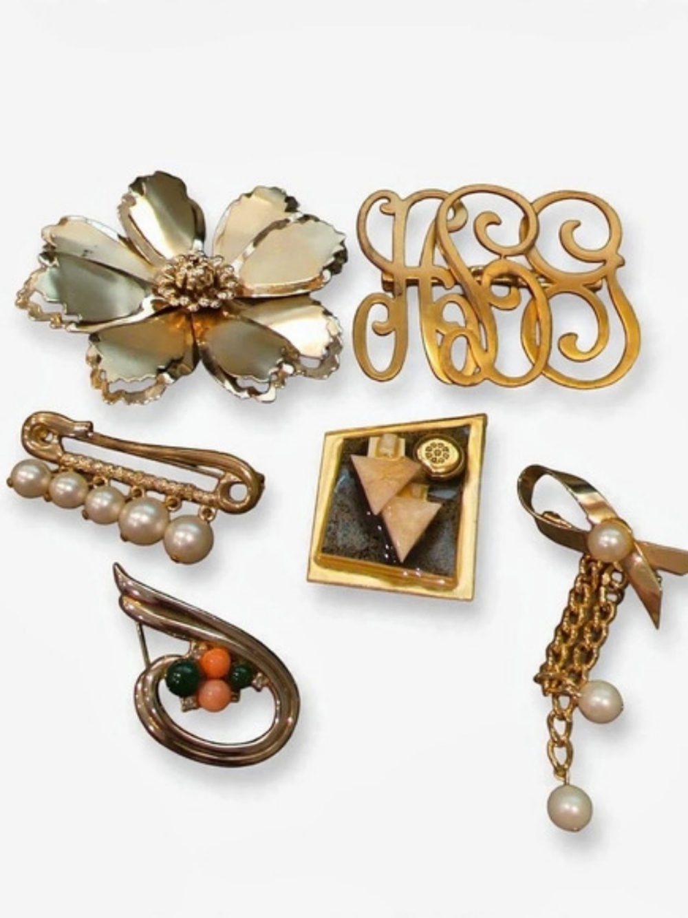 Vintage Brooch Pin Lot Gold Multicolor